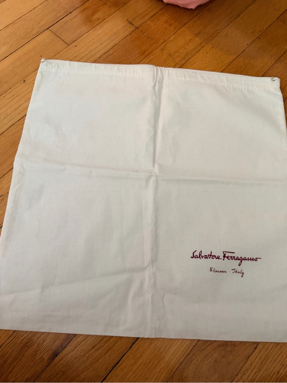 Salvatore Ferragamo Cream Cotton Logo Dust Bag with Burgundy Script